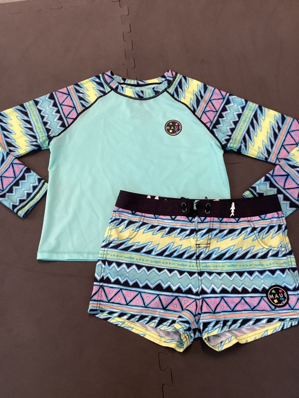 Girls' Aqua & Multi-Pattern Rash Guard Swim Set